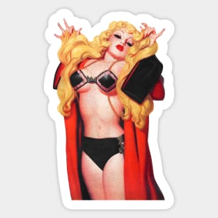 REVISTANGO #62 - Scarlet Temptress—Blonde Woman in Black Lingerie and Crimson Robe Lifting Her Hair in 1950s Vintage Pulp Pin-Up Illustration of Desire, Power, and Retro Glamour Sticker